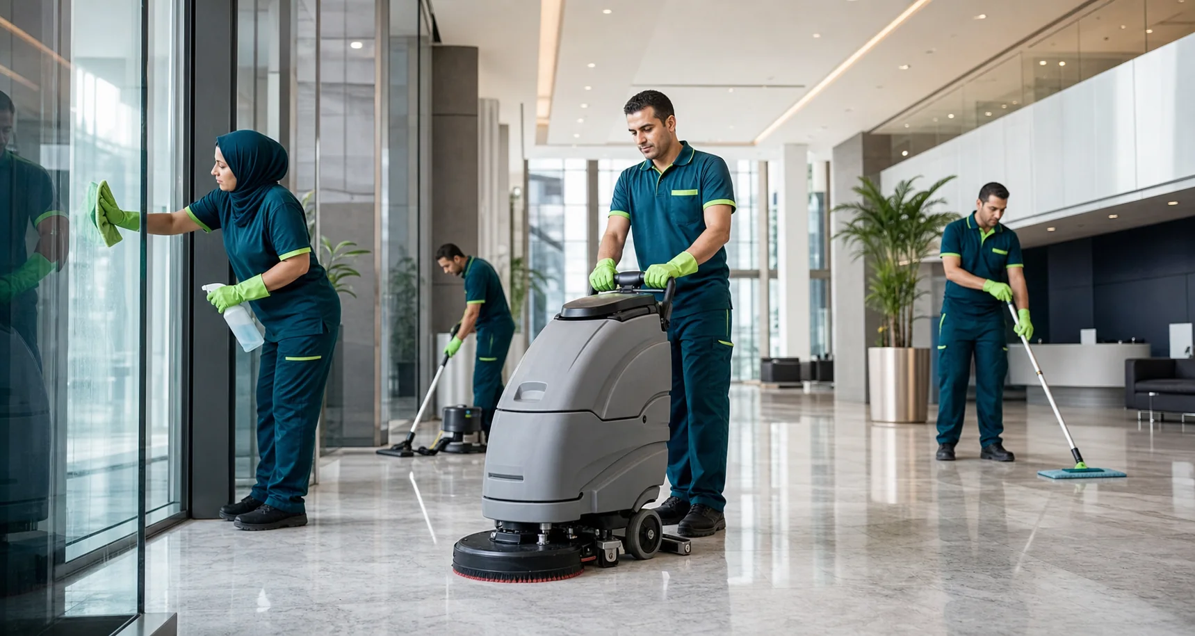 Professional lobby cleaning team