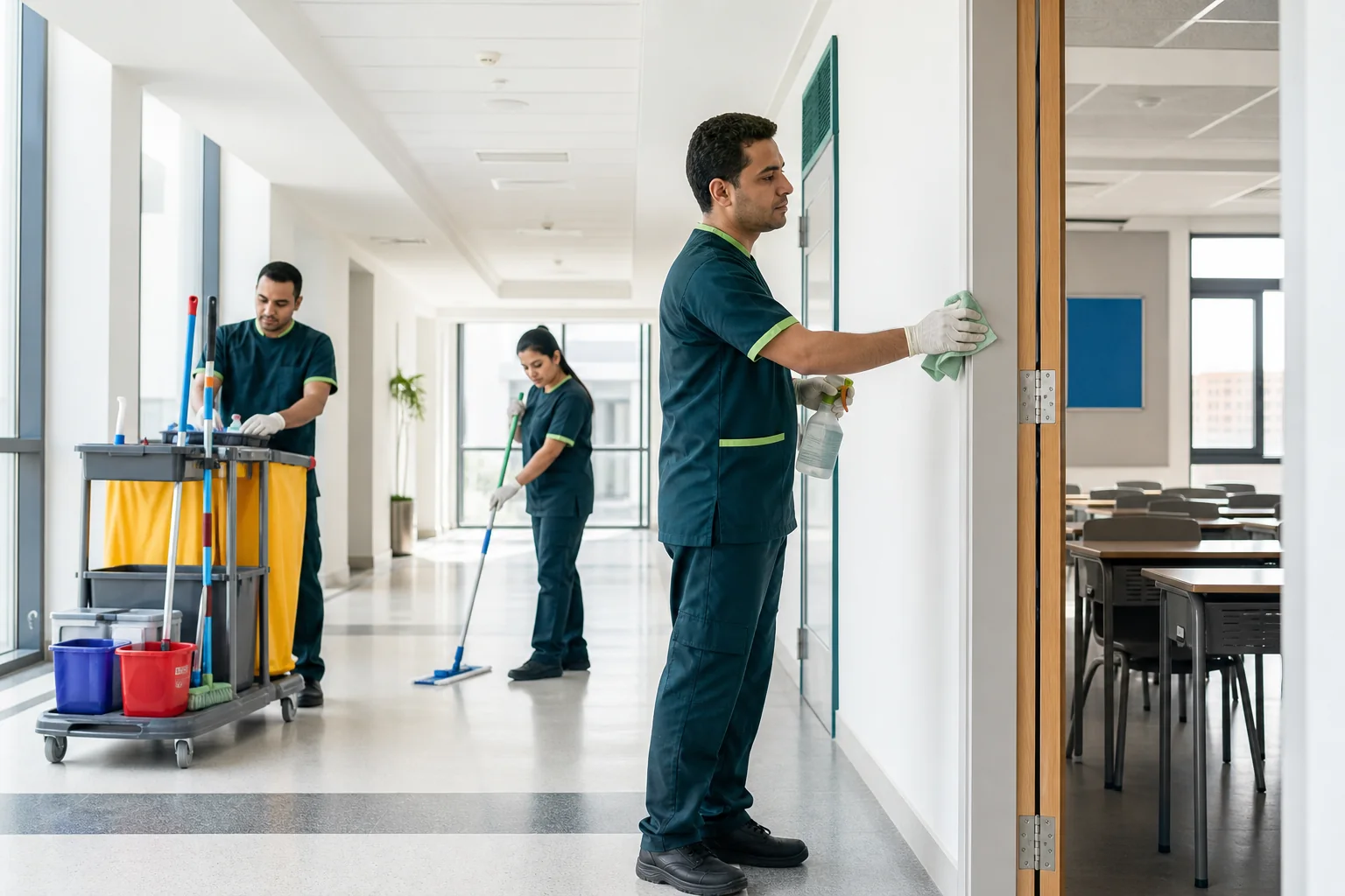 Professional school cleaning team